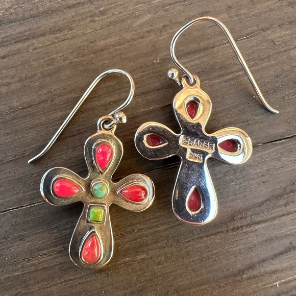 Sterling Silver Cross Dangle Earrings - Picture 2 of 4